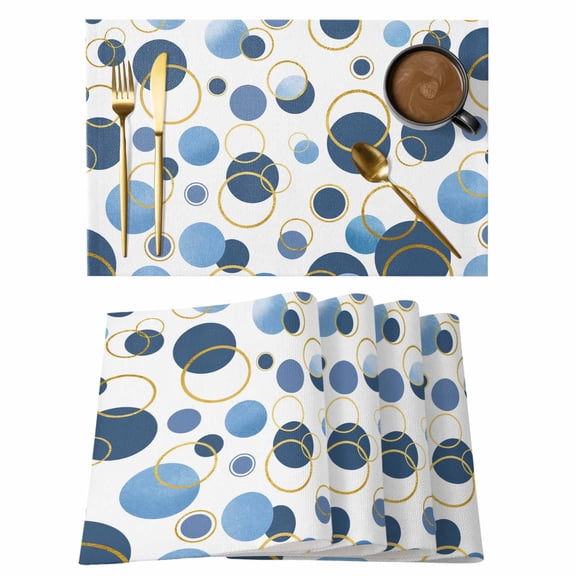 Blue Polka Dots Placemats Set of 12, Modern Abstract Art Placemats for Dining Table, Place Mats for Kitchen Tabletop, Waterproof Wipeable Dining Table Mats Set