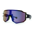 thumbnail image 4 of Oversized Mens Color Mirror Rimless Shield Plastic MTB Sport Sunglasses Black Green - Blue Mirror, 4 of 7