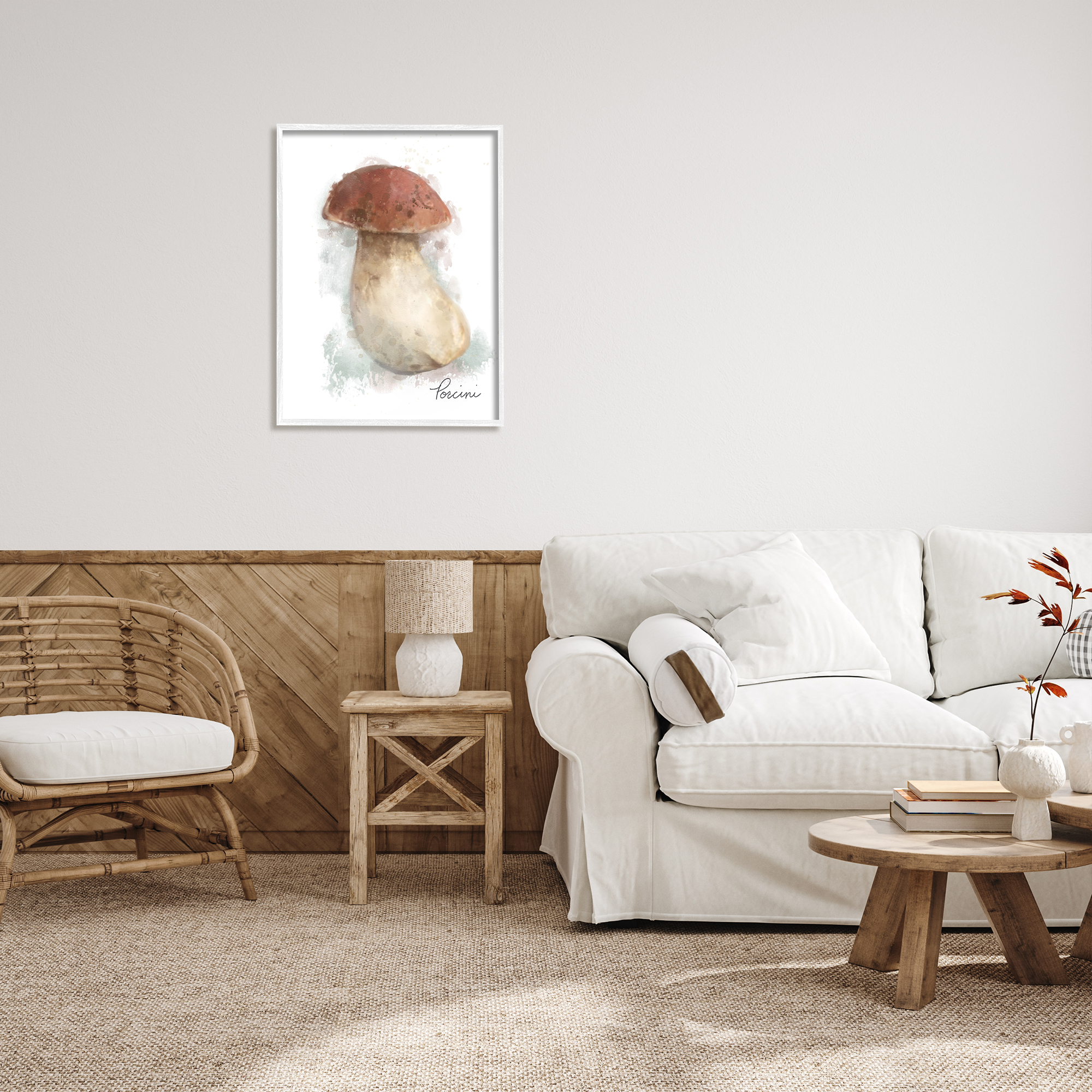 Stupell Industries Abstract Porcini Mushroom Botanical & Floral Painting White Framed Art Print Wall Art, 24 x 30