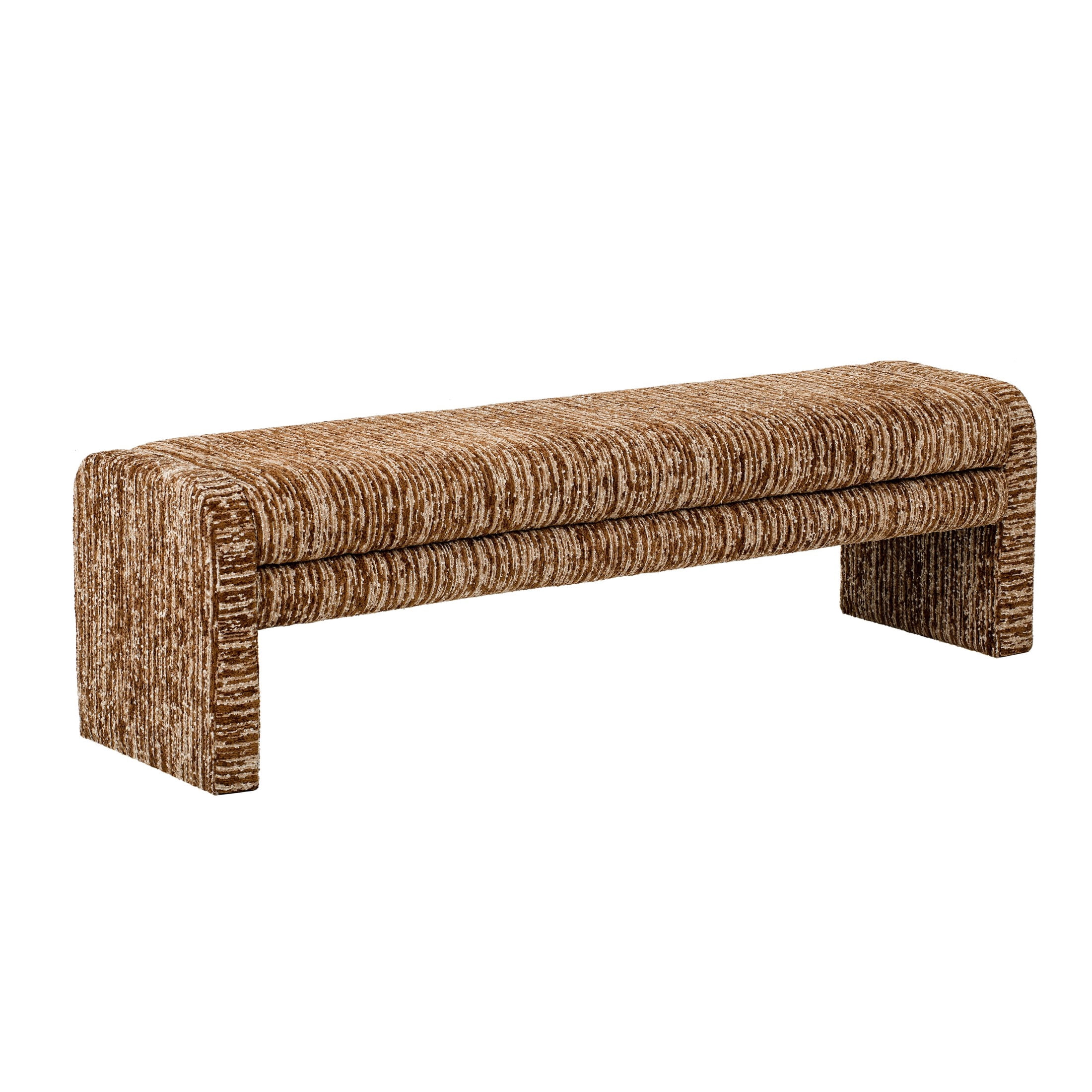 Christopher Knight Home 62" Striped Upholstered Ottoman Bench, Modern Wraparound Frame, Brown