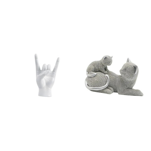 Estatua del gesto de la roca,Figuras de estatuas de dedos con gestos de música rock,Figura de escritorio,Estatua de gato,linda decoración para estante o escritorio,Figuras decorativas
