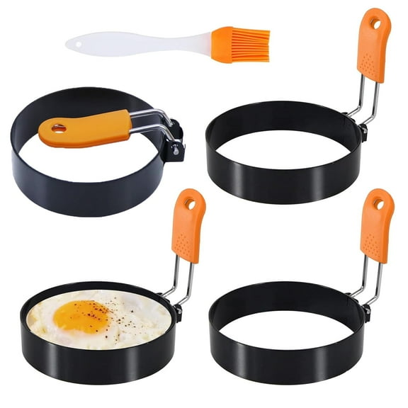 3.5" Egg Rings Set of 4 with Silicone Handle,Large Ring for Frying Eggs,Round Mold for English Muffins - Griddle Cooking Shaper for Indoor Camping Breakfast Sandwiches Silicone Oil Brush