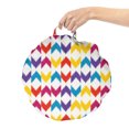 thumbnail image 2 of Chevron Round Floor Cushion with Handle, Colorful Direction Pointers Patterns with Ikat Design Retro Style Motifs, Pillow for Living Room & Dorms, 18" Round, Sea Blue Multicolor, by Ambesonne, 2 of 4