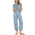 thumbnail image 3 of Lucakuins - Conjunto de pantalones para mujer, camiseta de manga corta con cuello redondo y pantalones largos, atuendo de verano Lucakuins  moda, 3 of 9