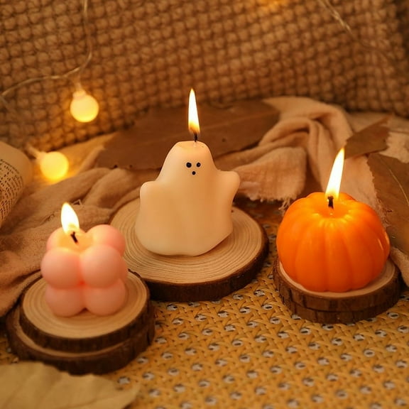 BGZLEU 3 Pcs Halloween Ghost Pumpkin Candle Fun Face Black Cat Witch Scented Shaped Candles Thanksgiving Halloween Candle Handmade Wax Fall Candles and Pumpkin Decor for Home
