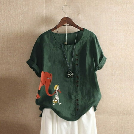 

Fatuov Green Shirts for Women Bustier Tops for Women New Fashion for 2023 Short Sleeve Round Neck Casual T-shirts Blouses on Clearance Green 2XL