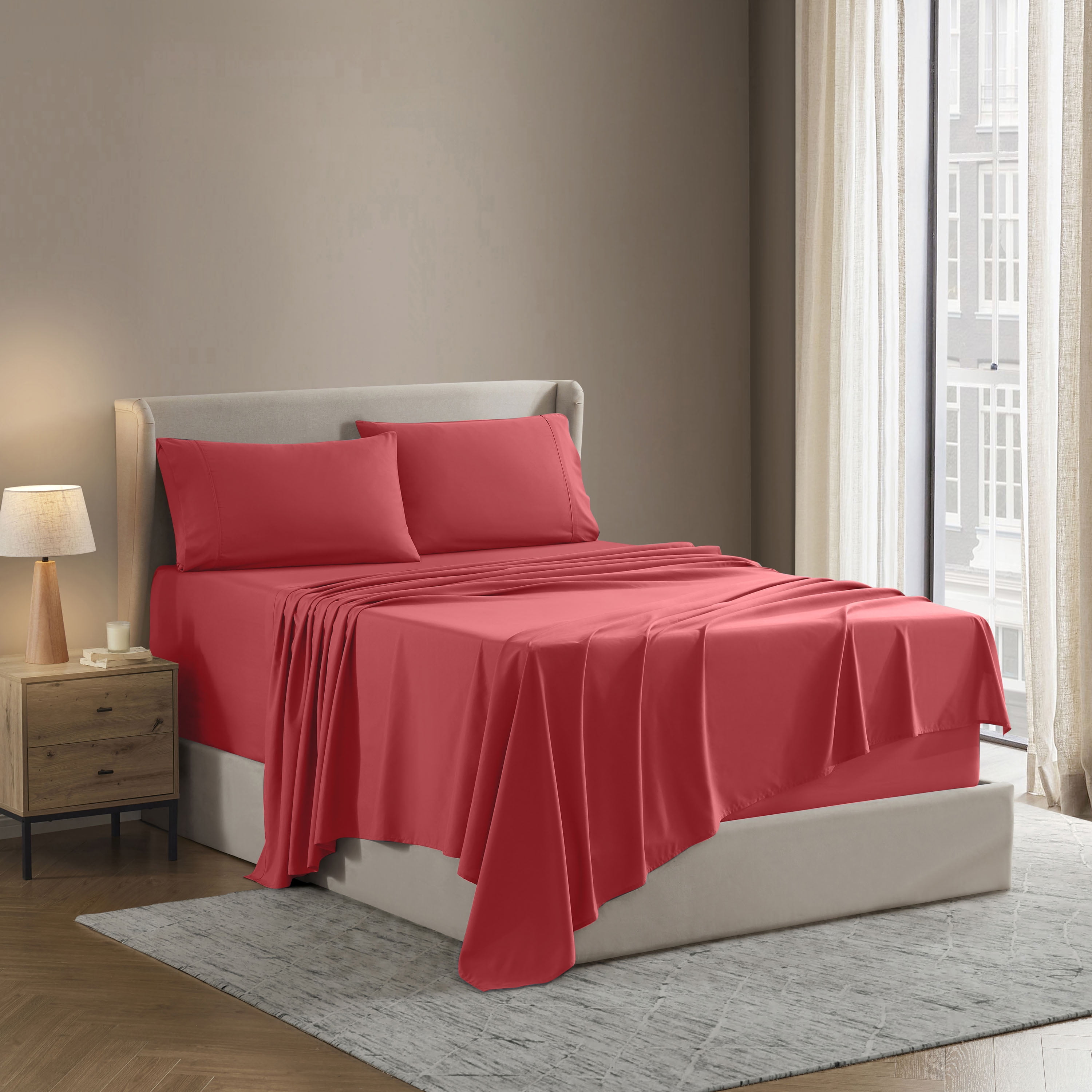 Lammaloe Split King Sheets Set, Hotel Style Deep Pocket 5 Piece Bed Sheets, Luxury Soft Microfiber Sheet Sets, Coral Pink