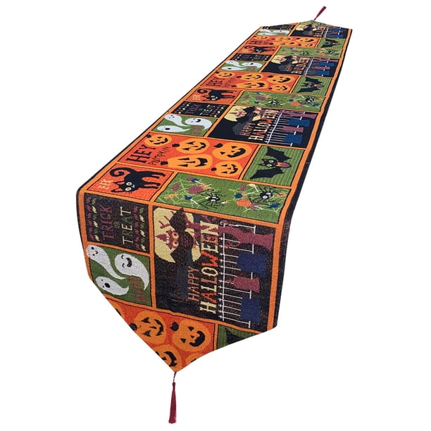 Camino de mesa de Halloween con calabaza Jack-O-Lantern y casa embrujada espeluznante, decoración de mesa perfecta (13 x 71 pulgadas)