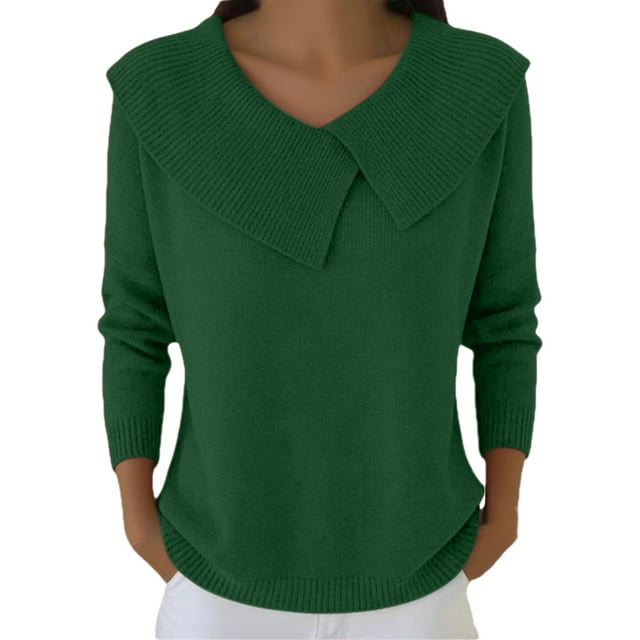 Breezora Chandail en Tricot pour Femmes avec Col Rond Manches Longues Ajusté Confortable Décontracté pour Style Moderne Taille m Vert