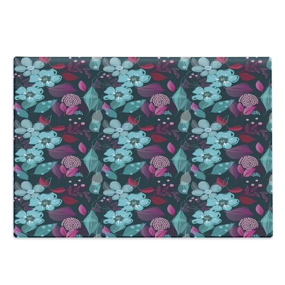 Flower Cutting Board, Flow of Pale Blue Blossoms and Colorful Leaves Romantic Fantasy Garden Art Pattern, Decorative Tempered Glass Cutting and Serving Board, Large Size, Multicolor, by Ambesonne