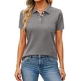 thumbnail image 3 of Nestiefly Cotton Polo Shirts for Women Cute Short Sleeve Casual Henley Tops Lightweight Golf Shirts Dressy Work Tunic Blouses Gray M, 3 of 6