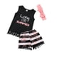 thumbnail image 5 of Minnieouse Baby Top Shorts Outfit Letra Impreso Camiseta Chaleco Borla Pantalones Cortos Diadema conjuntos de ropa Negro 130cm, 5 of 6