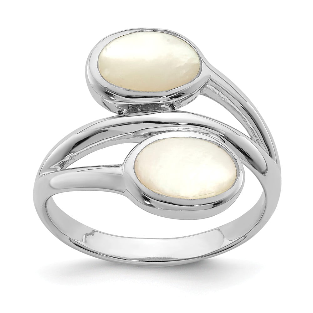 Solid 925 Sterling Silver Mother of Pearl Ring Band Size 8