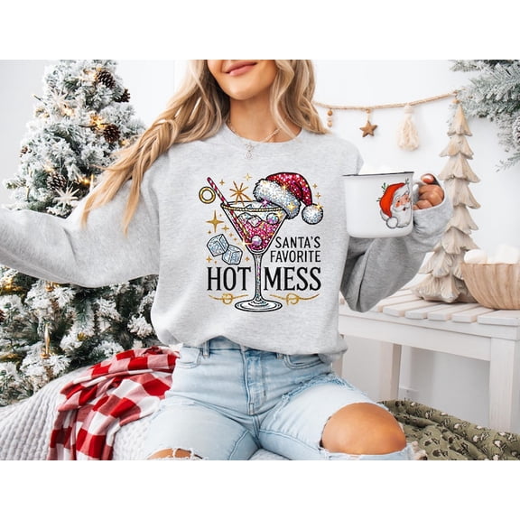 Santa's Hot Mess Sweatshirt, Christmas Martini Hoodie, Christmas Drink Sweatshirt, Christmas Party Sweatshirt, Drink Sweater For Women