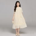thumbnail image 4 of Tween Girls Lace Swiss Dot Midi Dress A-Line Church Dress Beige Short Puff Sleeve Ruffled Hem Kids Girls Size 8-14,Size 13 T, 4 of 9