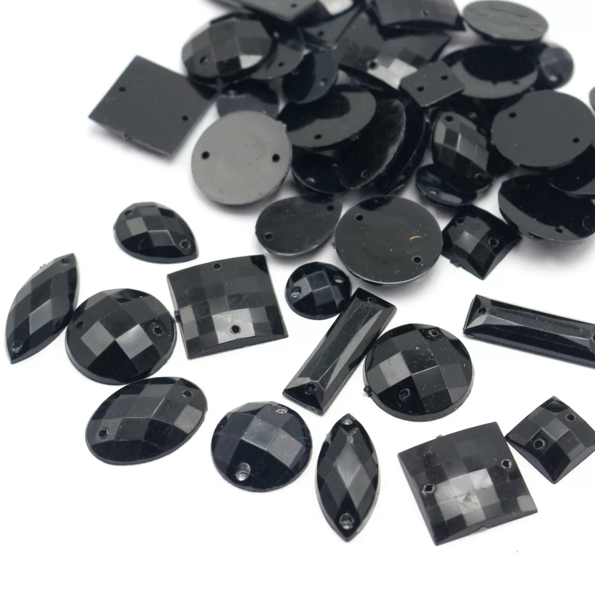 EOEMY 500 Black Color Flatback Acrylic Sewing Rhinestone Assorted Shape Sew On Beads