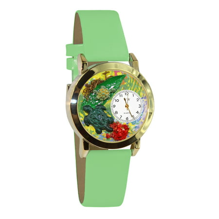 Whimsical Watches Kids C0140004 Classic Gold Turtles Light Green Leather And Goldtone Watch