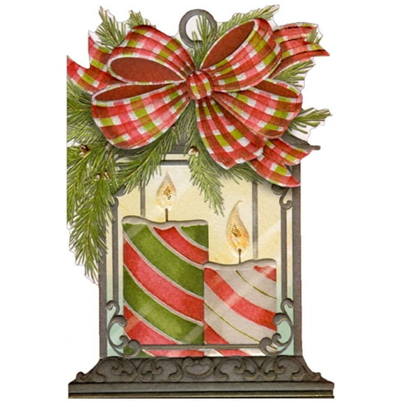 Pictura Christmas Lantern with Striped Candles Die Cut Christmas Card from Both of Us