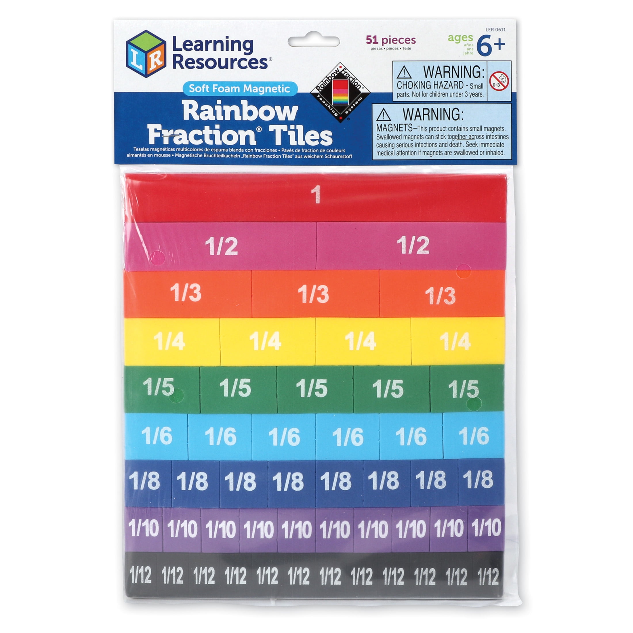 Learning Resources Magnetic Rainbow Fraction Tiles, Math Manipulatives, Ages 6+