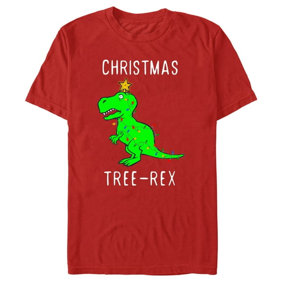 Men's Lost Gods Christmas Tree-Rex  Graphic Tee Red 3X Large