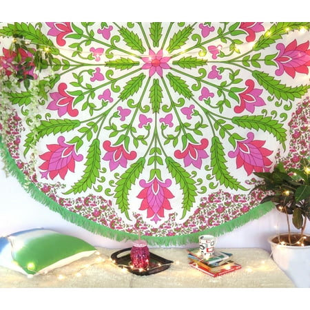 Green Throw Blankets Green Mandala Roundie Beach Throw Blanket Picnic Throw Lawn Patio Decor Boho Roundies Floral Round Throw Tapestry Online ()