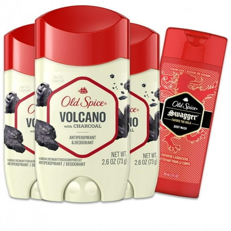 Old Spice Men's Antiperspirant & Deodorant Volcano with Charcoal, 2.6 oz Pack of 3 with Travel-Size Swagger Body Wash