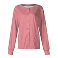 thumbnail image 2 of Domzest 2025 Black Scrub Jacket for Woman Cute Lab Coat Basic Color Long Sleeve Scrub Tops Snap Front Working Nurses Uniform Pink S, 2 of 5