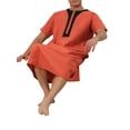 thumbnail image 5 of INSPIRE CHIC Nightgown for Men's Short Sleeves Button Closure Contrast Color Long Nightshirts M Orange Red, 5 of 5