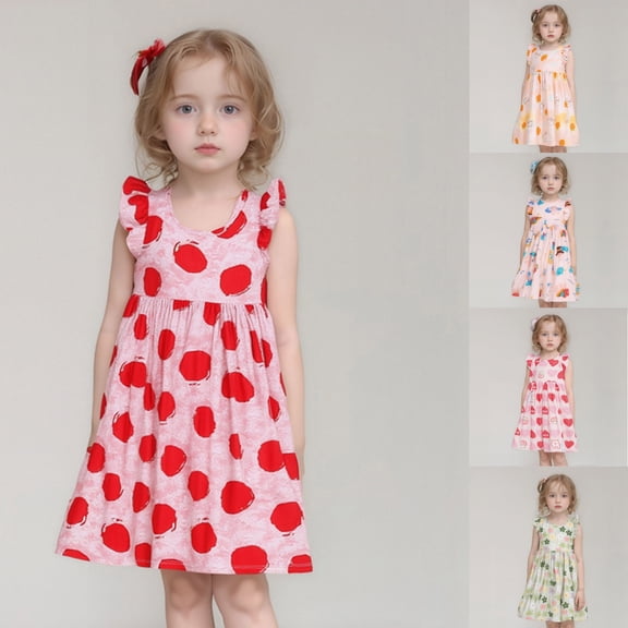 Gunia Little Girls Hawaiian Dress Sleeveless Floral Casual Loose Fit Round Neck Strap Outdoor Play Sundress For Holiday Beach Watermelon Red Dress For Girls 1-8 Years