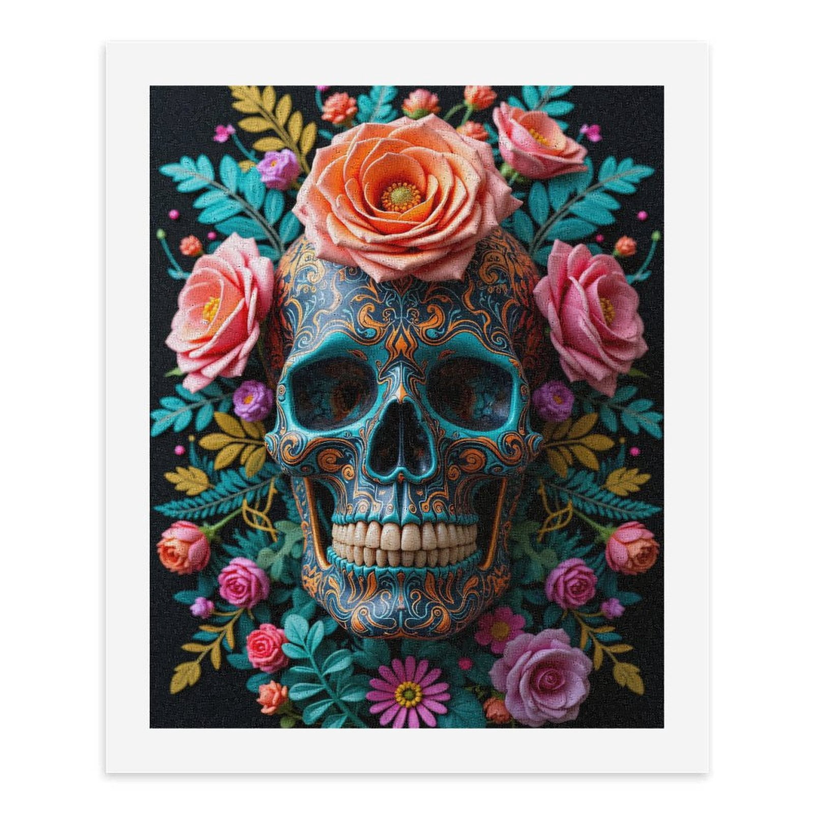Paint By Numbers Kit for Adults Beginner - DIY Skull Flowers Colorful Design Art Canvas Painting Kits for Adults, Frameless Paint By Number for Adults for Home Wall Decor 16x20 Inch