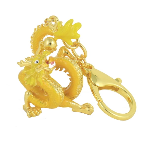 Feng Shui Rising Golden Dragon Holding A Pearl Amulet Keychain
