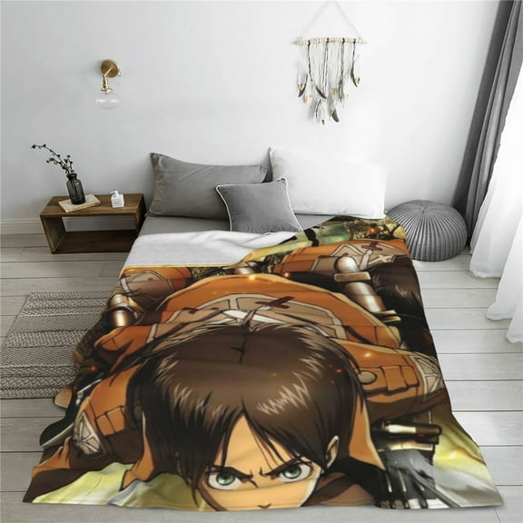 Attack On Titan Cartoon Printing Throw Blanket, All Seasons Flannel Fleece Blanket, Soft & Warm Plush Blankets for Couch Sofa Bed Camping Travel, 40"x30"