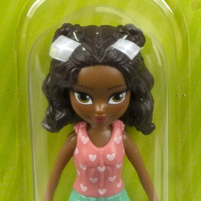 Polly Pocket Collectible Doll ~ Polly's Friend Wearing Green Skirt, Pink Shirt with Hearts and White Boots ~ African American ~ 3 1/2