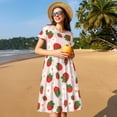thumbnail image 4 of Balery Strawberry Floral Vestidos sueltos de manga corta para mujer, vestidos de verano 2025, vestidos casuales de corte A con vuelo., 4 of 6