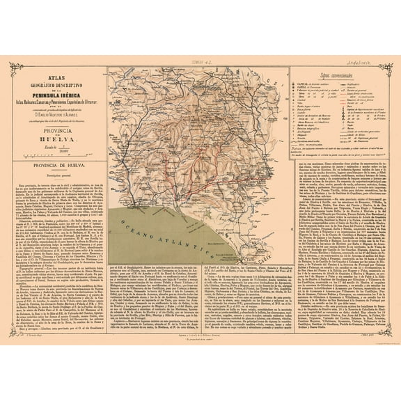 Historic Map - Huelva Spain - Valverde 1880 - 31.76 x 23 - Vintage Wall Art