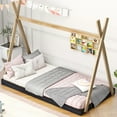 thumbnail image 3 of Euroco Modern Wood Twin Size Tent Floor Bed, x-Shaped House Platform Bed for Kids,Triangle Bed Frame, 3 of 10