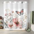 thumbnail image 6 of No Hook Shower Curtain with Built-in Rings - Pink Wildflower Butterfly Washable Waterproof Fabric Bathroom Curtains for Hotel,Rentals, 66 X 72 Inch Long , Rustic Watercolor Flowers, 6 of 9