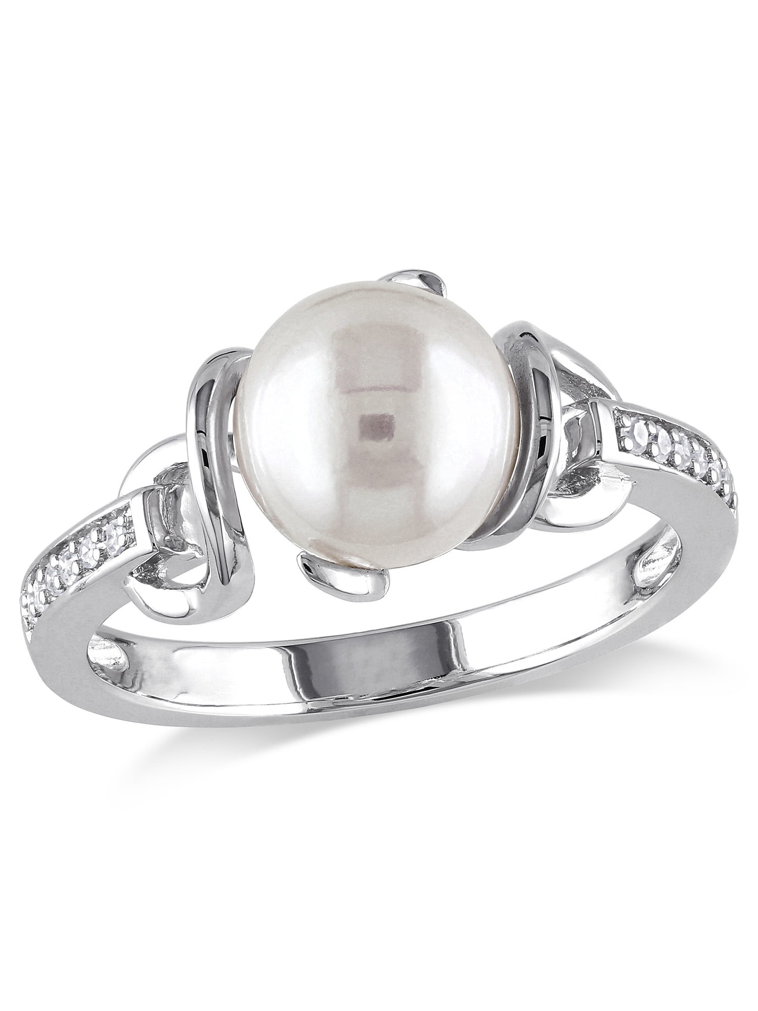 8-8.5mm White Freshwater Cultured Pearl and Diamond-Accent