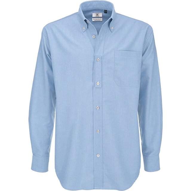 B&C - Camisa de manga larga Modelo Oxford (Tallas grandes) para Hombre Caballero - Fiesta/Trabajo/Eventos importantes (Azul)
