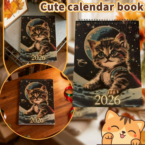 Space Cats 2026 Calendar – Funny Cute Cat Wall Calendars for Cat Lovers, Monthly Hanging Calendar with Cosmic Galaxy Kitten Art, Coffee Calendar Style Gift, Office & Home Wall Décor Planner