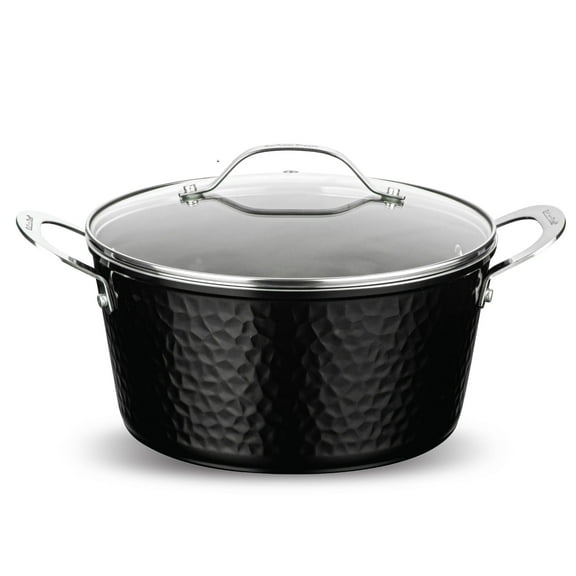 Gotham Steel Hammered Stock Pot 5 Quart Large Soup Pasta Pot Nonstick Ceramic Cooking with Glass Lid Black