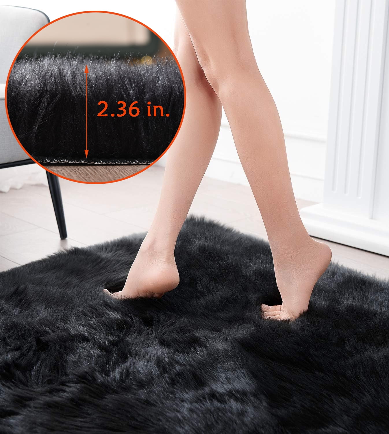 Jingle bears 8x10 Area Rug Black Fuzzy Washable Faux Sheepskin Fur Rug Large Rug for Living Room Bedroom Rectangle