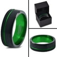 thumbnail image 4 of Tungsten Wedding Band Ring 8mm for Men Women Green Black Pipe Cut Brushed Polished Offset Line Lifetime Guarantee, 4 of 4