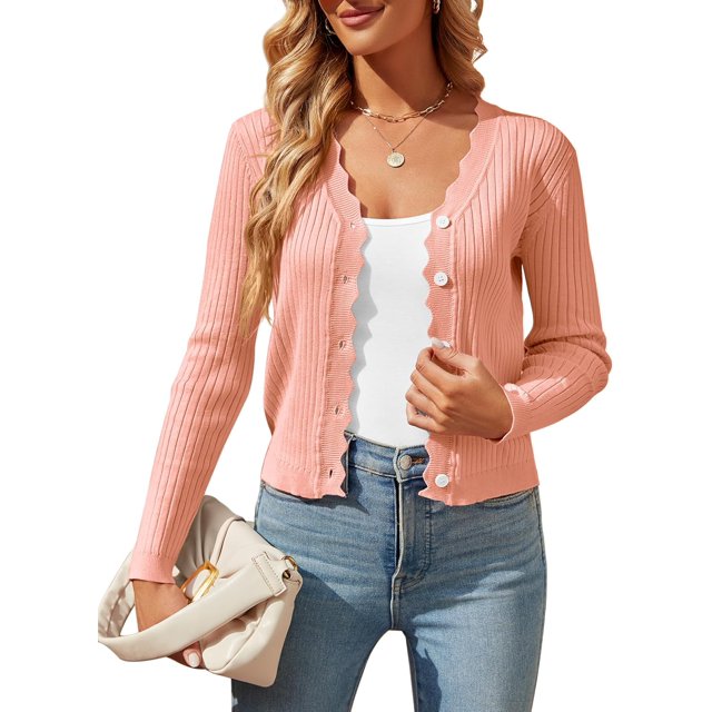 Shermia Womens Cropped Cardigan Knit Shrugs for Dresses Tops V Neck Button Down Cardigans Sweaters