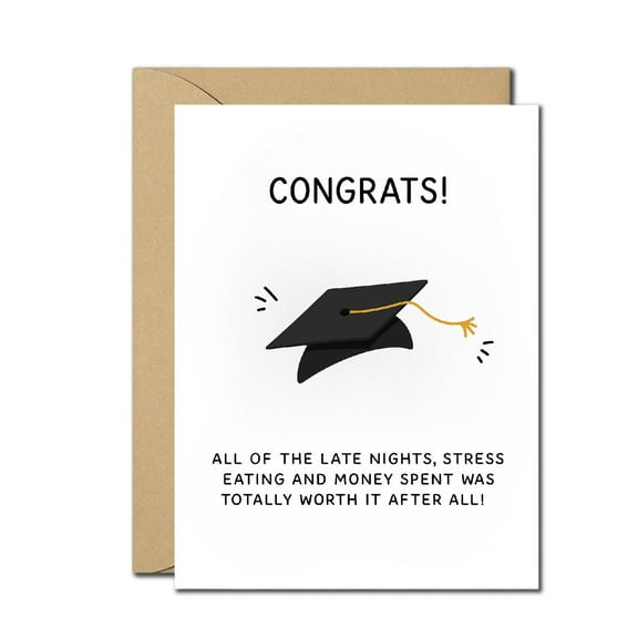 Funny Graduation Card – Congrats on Surviving School! – Humorous Grad Card for College, High School, or University – Blank Inside with Envelope