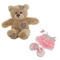 Plush Gear Brown Patches Bear 8" Plush Toy with Pink Ballerina Dress - Soft Stuffed Animal for Kids