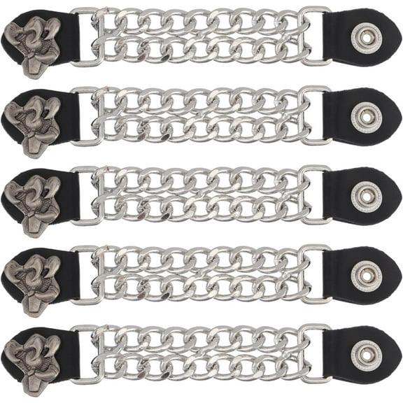 5 Pcs Leather Motorcycle Medallion Vest Extender Claw Biker Vest Chain with Leather Ends for Women Men Biker Double Cut Chain 6.7 inch