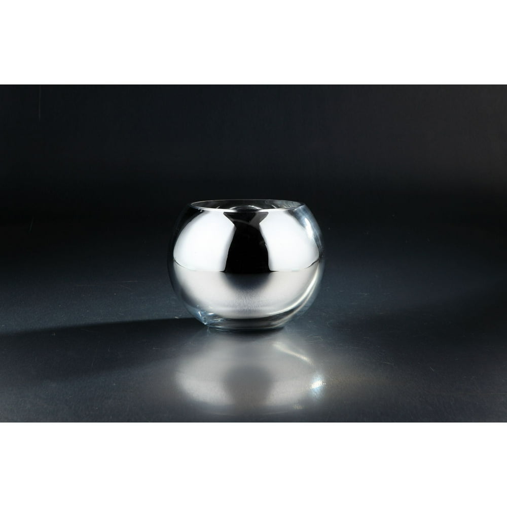 6.5" Metallic Clear and Silver Colored Glass Ball Vase