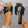 thumbnail image 2 of FRSASU Women's Fashionable Buckle Flat Sandals Plus Size Spring Summer Casual Beach Shoes Comfortable Pu Slippers Black, 2 of 9