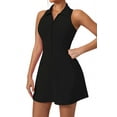 thumbnail image 1 of Womens Zip Front Tennis Dress Collar Racer Back Workout Golf Dresses Build in Shorts with Pockets Black M, 1 of 6